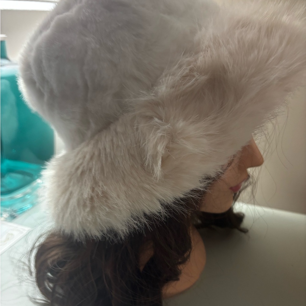 Faux Fur Flora Bucket Hat in Creamy White by Pretty Simple